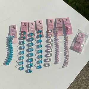 “New” Bliss Beads (8 Strands) Aqua, Pink And Multi-Color Back Glass Gem (6”Long)